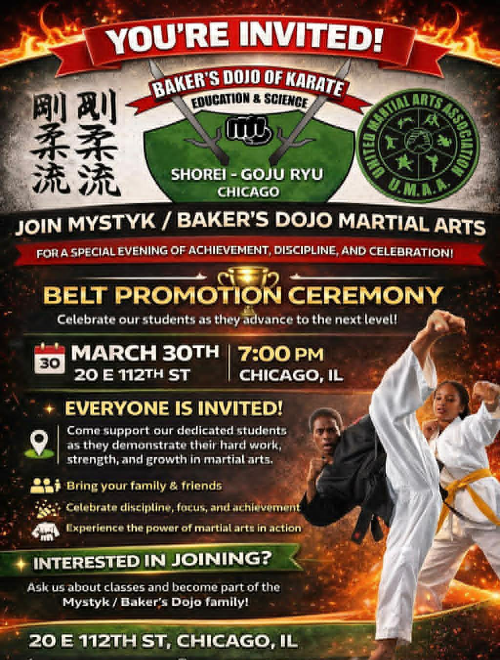 Baker's Dojo / Mystyk Belt Promotion Ceremony flyer