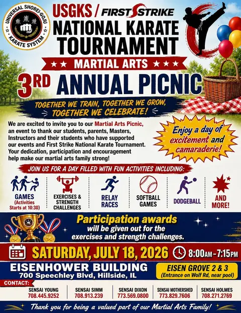 USGKS First Strike National Karate Tournament Third Annual Picnic flyer